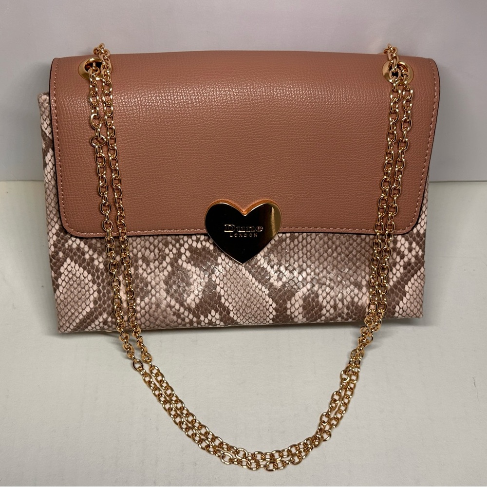 Dune London Tan and Pink Snake Print Shoulder Bag